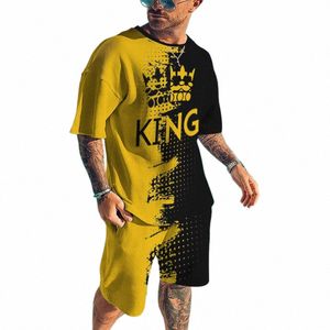 män set k king bokstav tryck t-shirt set överdimensionerad lös casual kostym 2 stycke kort ärm strand trackdräkt designer man kläder s0bw#