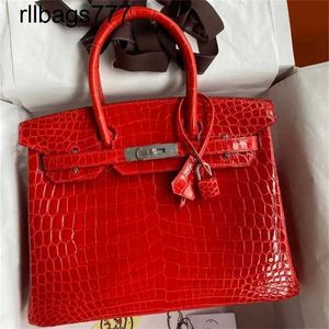 Handbag bk costurado em couro genuíno fios de cera de cera nilo de alto brilho crocodilo de pele de mão feminina de bolsas femininas