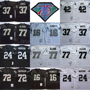 Retro Football 16 Jim Plunkett Jersey 1976 1980 1984 1998 Vintage 24 Charles Woodson 37 Lester Hayes 42 Ronnie Lott 77 Lyle Alzado 72 John Matuszak Black White Mens