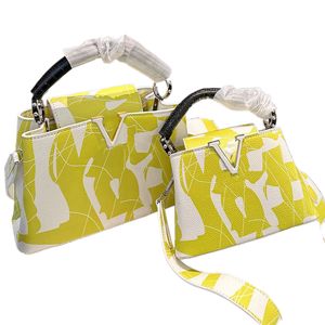 Klassisk designer capucines graffiti crossbody väska på franska märke gamla blommor kvinnor axel väska handväska ny lyx äkta läder dam messenger väskor