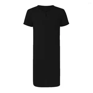 Men's Casual Shirts Men Nightgown Saudi Arab Nightrobe Short Sleeve Black Shirt Muslim Robe Dresses Long Tops National Simple