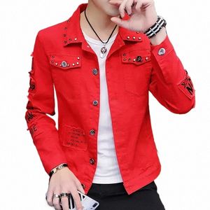 Fi Men Denim Jacket Jacket و Autumn Progalized Design Jean Coats Male Slim Fit Coll Solid Color Tensomome R3Sf#