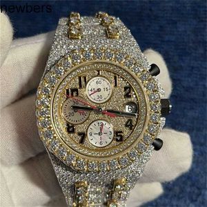 Бриллианты AP Watch Apf Factory Vvs Iced Out Муассанит Может пройти испытание Роскошные бриллианты Кварцевый механизм Iced Out Сапфировые камни Золото Серебро t Op Quality Out 2tone CKUMM