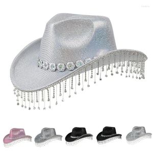 Berets strass borlas chapéus de cowboy chapéu de cristal para despedida de solteira clube palco bar