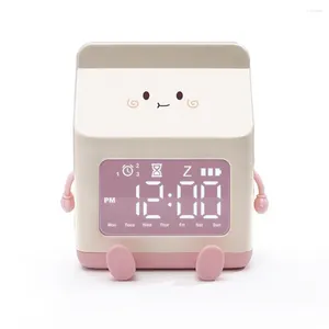 Table Clocks Time Week Display Alarm Clock Rechargeable Milk Box Shape Multifunctional Legible Screen For Children's Wake Up