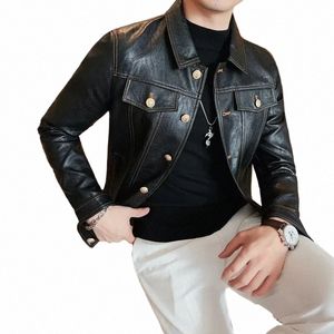 2023 Spring Autumn Black Pu Leather Biker Jacket Men Style Lg Sleeve Zipper Leather Coat Fi Men Clothing Plus Size 3XL o5KK#
