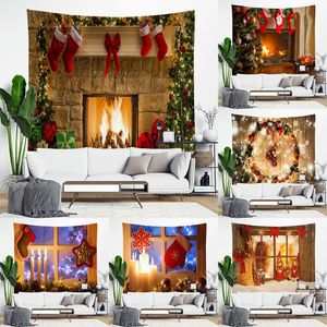 Christmas Tapestry Snowflakes Santa Claus Winter Wall Hanging Cloth Fireplace Blanket Gifts Christmas Wall Decorations for Home 240322