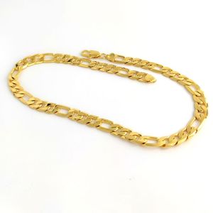 Stamped 24 K Solid Yellow Gold Figaro Chain Link Necklace 12mm Mens RealCarat Gold filled Birthday Christmas Gift2820