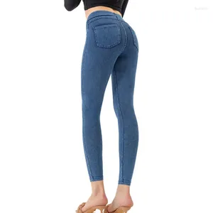 Calças de brim femininas 2024 estiramento cintura alta yoga emagrecimento quadril levantar bolso duplo esportes casuais calças de fitness