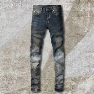 Mäns jeans Spring Splash Ink Skinny For Men Motorcykelbyxor Jean Streetwear High Street Print Homme dragkedja Punk Trouser