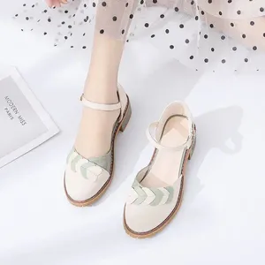 Dress Shoes Round Toe Tip Sandals For Woman Summer 2024 With Medium Heels Office Work Buckles Footwear Women's Sale Vintage H Vip F Or