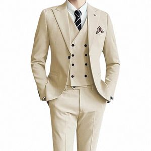 2023 Fi nuovi uomini per il tempo libero Boutique di colore solido Busin Slim Wedding Best Suit 3 pezzi Set Blazer Dr Jacket Coat Pants Vest k0Mk #