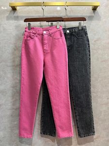 Женские джинсы, розовые, серебряные, простые, с вышивкой букв, узкие прямые брюки