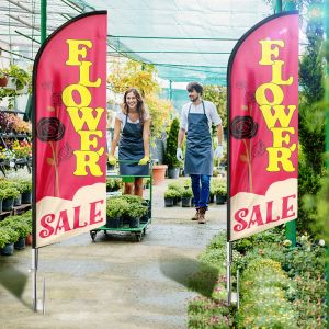 Tillbehör 11 ft Feather Banner Swooper flagga med polatsskylt för blomsterbutiker stora reklamflaggor Banners Signs and Ground Stake