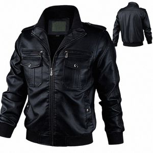 Kvalitet Motorcykel Faux Leather Jacket Men Autumn Winter Zip Up Pu Leather Coat Windbreak Men's Leather Jacket Ytterkläder Biker J4K4#