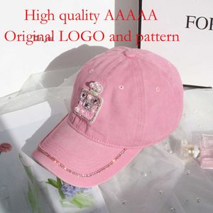 2024 New Pink Baseball Hat Women's Thin Breathable Perfume Bottle Rhinestone Sweet Luxury Cap