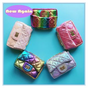 Speziell angepasste Mini-Umhängetaschen für Kinder, Regenbogen-Design-Umhängetasche für Mädchen, kleine Geldtasche für Kinder, glänzende Geldbörsen für Kleinkinder, 200 Stück, ARYB073