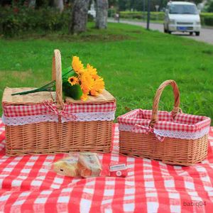 Förvaringskorgar utomhus picknickkorg med lock bärbar förvaringskorg halm vävt tyg lagring container bbq arrangör fotografering rekvisita