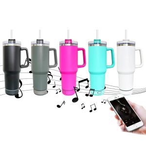 USA warehouse 40oz matte powder coated wireless smart player music cup USB Charging speaker quencher tumbler with Handle 20pcs/case in stock for laser engrave