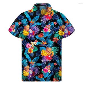 Mäns casual skjortor tropiska växter hawaiian skjorta män 3d tryck strandknapp sommar kort ärm tees toppar gata lapel aloha blus