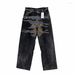 Erkekler kot y2k marka klasik grailz işlemeli denim fermuar fit y proje pantolon pamuklu pantolonlar konfor #786