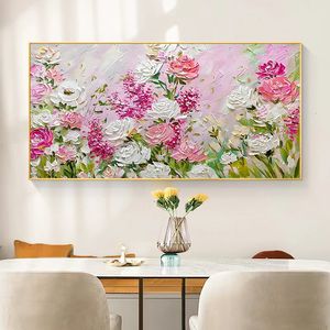 大きな壁アート100％手作りの油絵のキャンバス現代の抽象花絵画リビングルームホームデコレーション240318