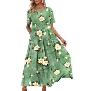 abiti casual da donna abito designer donna vestito verde estate bohémien lunghe donne stampano floreale spiaggia abito midi abito elegante abiti estivi per donne abiti da donna