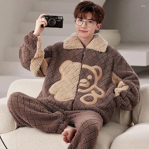 Indumenti da notte da uomo 2024 Pigiama in velluto corallo Cartone animato Bello peluche addensato caldo flanella Pigiama Oversize Homewear Set