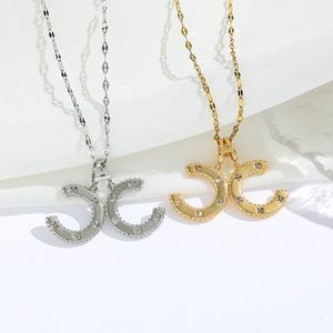 Classic Luxury Brand Designer Double Letter Pendant Necklaces Simple 18K Gold Plated Crysatl Pearl Rhinestone Sweater Newklace Wedding Party Jewerlry