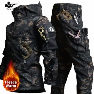 camo Soft Shell Tactical Sets Men Winter Shark Skin Fleece Warm Jacket+Army Cargo Pant 2 Pcs Suit Military Waterproof Combat Set 12GD#