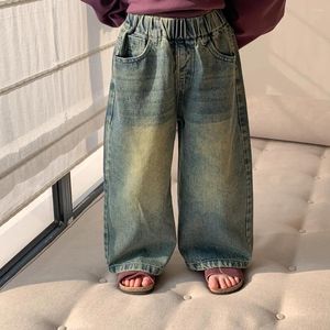 Trousers Straight Leg Pants Childrens Clothing Spring Baby Korean Gradient Color Jeans Causal Loose Wide Legs 2024 Elastic Waist