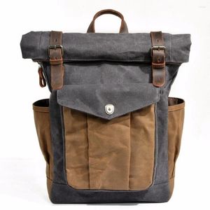 Backpack Waterproof Vintage Leather Canvas Men School Bag Military Rucksack Male Knapsack Bagpack Mochila