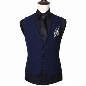 남자 양모 트위드 남자 정장 조끼 웨딩 파티 e-piece 남자 조끼 도착 v-neck fi waist coat y4iv#