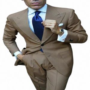Formell bröllopsmiddagsfestdräkt Custom Men Brown Suit Peak Lapel Groom Tuxedos 2 Pieces Jacket+Pants Terno Masculino Blazer 20ok#
