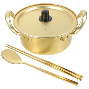 Dubbelpannor Instant Noodle Pot Korean Ramen Cooking Griddle Seafood Metal Chopsticks Stock Non Cookware