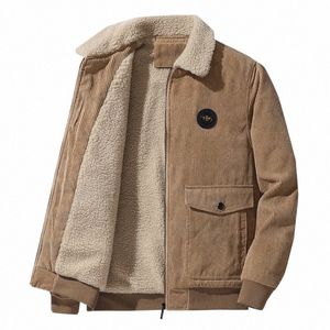 men 2023 Winter New Fleece Warm Thick Jackets Men Fi Fur Collar Corduroy Coat Men Autumn Outwear Military Casual Jacket X19V#