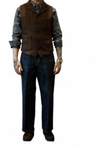 Abito da uomo Gilet Boutique Vintage Herringbe Chalecos Tweed British Busin Gilet Giacca x7iq #