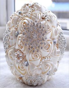 Wunderschöne Hochzeitsblumen Brautsträuße Elfenbeinweißer künstlicher Hochzeitsstrauß Kristallglanz mit Perlen 2016 buque de noiva8502317
