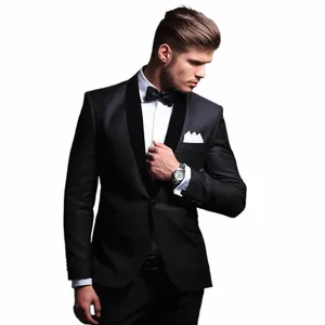 black Formal Men's Suits Shawl Lapel Single Breasted Elegant 2 Piece Jacket Pants Slim Fit Luxury Outfits Blazer Prom Party Set 34yp#