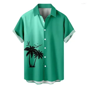 Men's Casual Shirts Colorful Palm Tree Shirt For Men Fashion Ethnic Short Sleeves 3d Printing Hawaiian Summer Tops Blouse Clothes