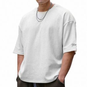 new Fitn Sports Exercise Men's Corduroy Loose T-shirt Summer Crewneck Cott Running Loose Short Sleeve 23Wc#