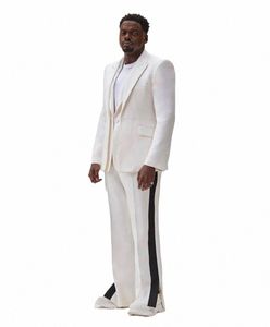 TPSAADE 2022 Beyaz Fi Erkekler Takım Düğün Smokin Dört Denizler Partisi Giyim İnce 3 Parça Blazer Set Ceket+ Pantolon+ Yelek 67ya#