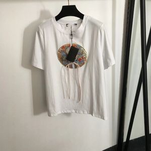 Kvinnors t-shirt designer fashionabla siden bomull kortärmad sommar personlig smal passform broderi multifunktionell bekväm