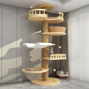 Tiragraffi in legno massello Tong Tianzhu Cat Tower Tree Nest Apartment Gioco Arrampicata Scratching Platform Pet Toy Stand Cat Mat Divano Prodotti