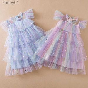 Abiti da ragazza Bambine Vestiti con paillettes Abito casual estivo 3-8 anni Cute Baby Compleanno Abiti Mesh Festa di nozze Abiti da principessa per bambini yq240327