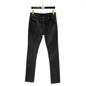 Men's Jeans Men Wax Denim Cotton Casual Clothing Coated Autumn Straight Solid High Street Black Long Pants