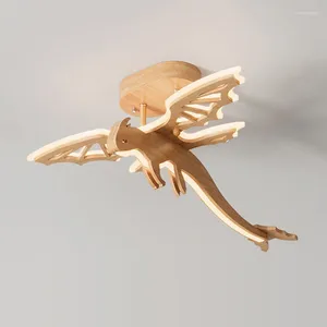 مصابيح السقف الطبيعة Nordic Wood Dragon Lamps غرفة حضانة LED LED للأطفال