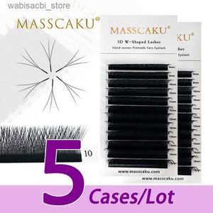 False 속눈썹 Masscaku 5Cases/Lot Sell W Type Lash Tray 3D/4D Clover W 모양의 확장 러시아 볼륨 무광택 검은 색 속눈썹 확장 소모품 24327