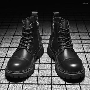 Casual Schuhe Klassische Leder Männliche Seite Zipper High Top 2024 Niedrigen Motorrad Stiefel Männer der Wüste Taktische Militärische