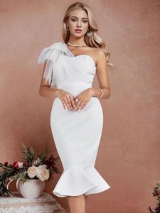 Casual Dresses White Bandage Dress Women Party Bodycon Elegant Ruffle Sexy One Shoulder Birthday Evening Club Outfits Summer 2024
